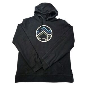 Marmot Hoodie‎ Mens Large Black Hooded Sweatshirt Fleece Lined Outdoors